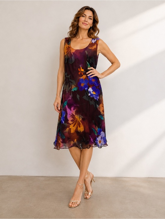 Ampour Dresses & Skirts - Ampour Floral Watercolor Sleeveless Layered Dress Vibrant Multicolor Size Medium